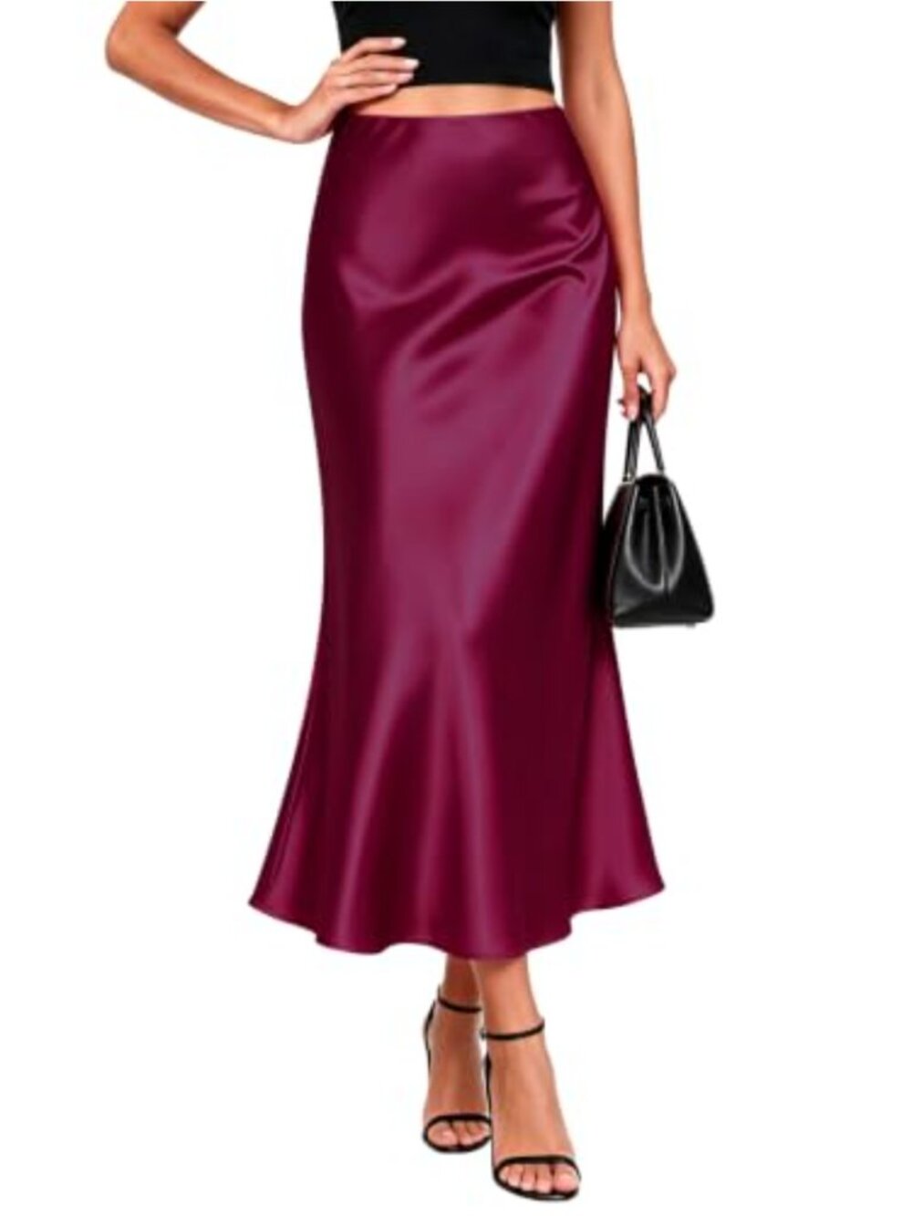 Women's High Waist Satin Midi Skirt A-Line Flowy Long Silk